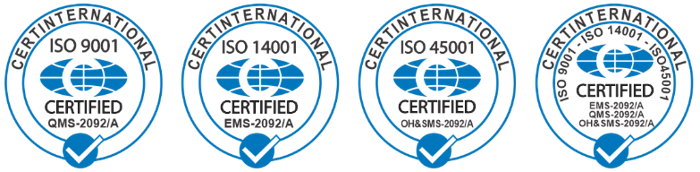 ISO 9001, ISO 14001 and ISO 45001 certifications